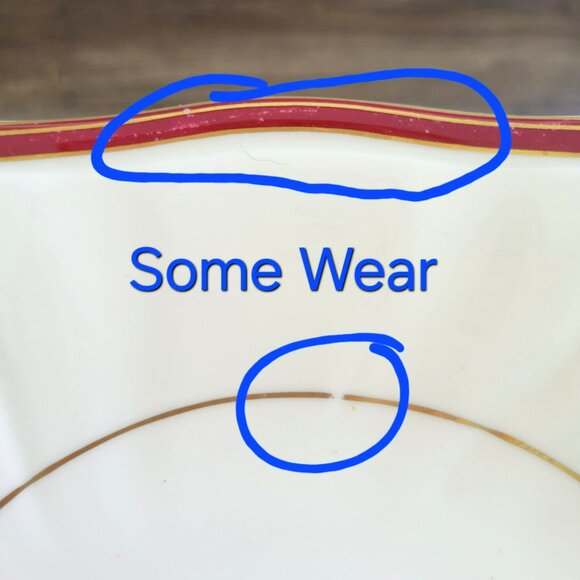 Wedgwood Empress Ruby Square Cake Plate, Burgundy Red Border Scalloped Edge - Picture 5 of 9